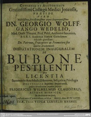Disputationem inauguralem de bubone pestilenti