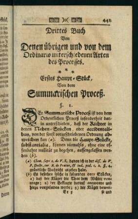 441-452, Erstes Haupt-Stück, von dem Summarischen Proceß