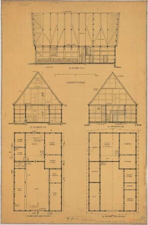 Elfsen (Kreis Soest): Hof Lange. Haupthaus (Grundrisse, Schnitte)