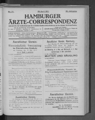 Wissenschaftliche Abende im Allg. Krankenhause Eppendorf 1917.