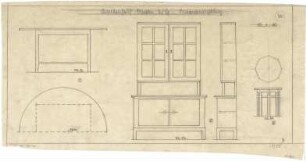 Billing, Hermann; Singen; Krankenhaus - Inneneinrichtung, Möbel: Tische und Büffet (Aufrisse; Grundriss; Aufsicht)