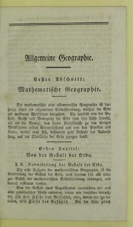 Erster Abschnitt: Mathematische Geographie