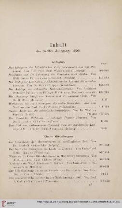Inhalt des zweiten Jahrgangs 1899