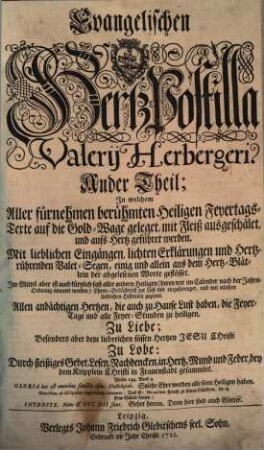 Hertz-Postilla für alle Sonntags-Evangelia und ... gewöhnliche Feyrtags-Texte ..., 2