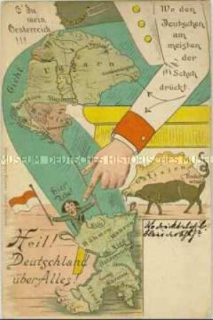 Postkarte "Wo den Deutschen am meisten der Schuh drückt"