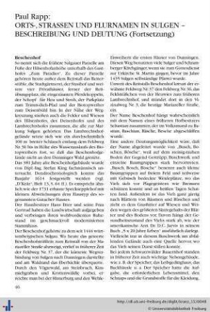 Orts-, Straßen- und Flurnamen in Sulgen – Beschreibung und Deutung (Fortsetzung).