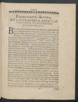 Exercitatio Altera, De Septuaginta Annis Captivitatis, Et Vastitatis Hierosolymitanae.