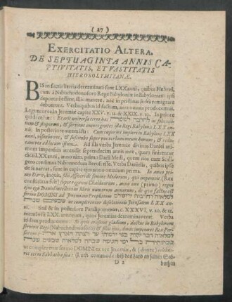 Exercitatio Altera, De Septuaginta Annis Captivitatis, Et Vastitatis Hierosolymitanae.