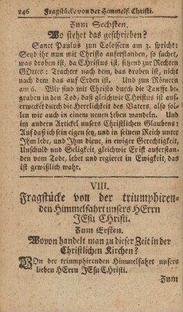 VIII. Fragstücke von der triumphirenden Himmelfahrt unsers lieben Herrn Jesu Christi