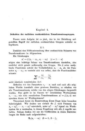 Kapitel 1. Definition der endlichen continuirlichen Transformationsgruppen.