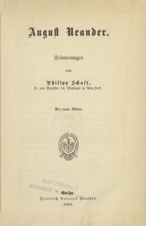 August Neander : Erinnerungen