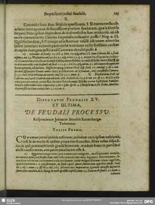 Disputatio Feudalis XV. Et Ultima, De Feudali Processu : Respondente Johanne Bezoldt