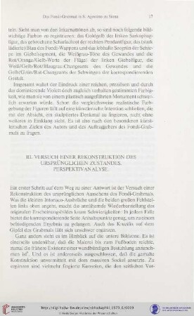 III. Versuch einer Rekonstruktion des ursprünglichen Zustandes. Perspektivanalyse
