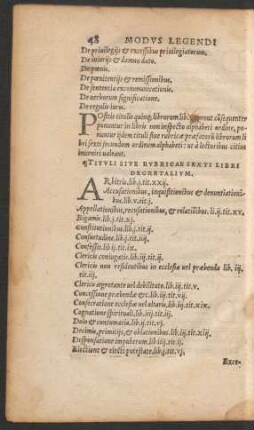 Tituli Sive Rubricae Sexti Libri Decretalium.