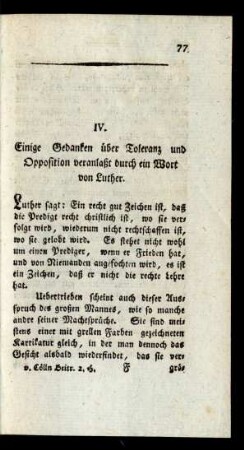 IV. Einige Gedanken über Toleranz und Opposition veranlaßt durch ein Wort von Luther