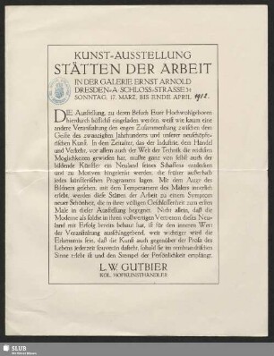 [Einladung zur Kunst-Ausstellung "Stätten der Arbeit"]