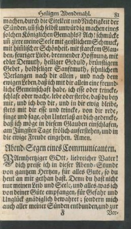Abend-Segen eines Communicanten