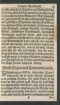 Abend-Segen eines Communicanten