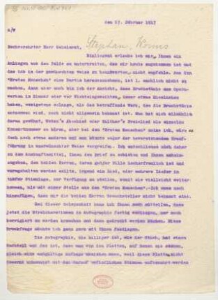 Brief an Karl Stephan : 27.02.1917