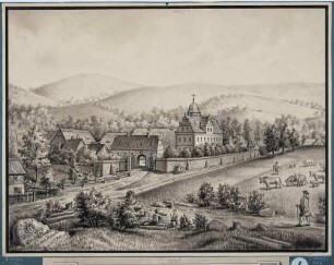 Das Rittergut (Schloss) in Burgk (später Freital-Burgk) nach einer Zeichnung von Fehling von 1705