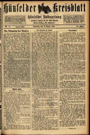 Zweite Ausgabe vom Samstag, den 02. August 1924.