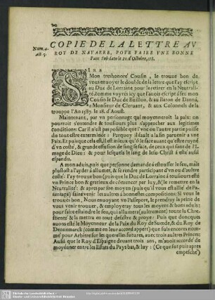 Copie De La Lettre Au Roy De Navarre, Pour Faire Une Bonne Paix