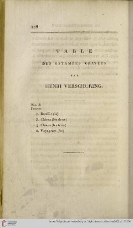 Table des estampes gravées par Henri Verschuring