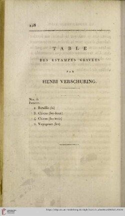 Table des estampes gravées par Henri Verschuring