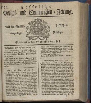 Nr. 71, Sonnabend, den 5ten September 1818
