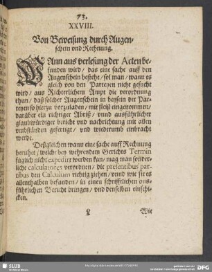 XXVIII. Von Beweisung durch Augenschein und Rechnung