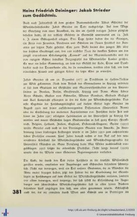Jakob Strieder zum Gedächtnis.