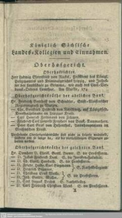 Königlich Sächsische Landes-Kollegien und Einnahmen