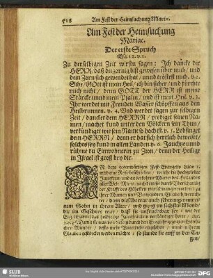 Am Fest der Heimsuchung Mariae. Der erste Spruch Esa. 12. v. 1.