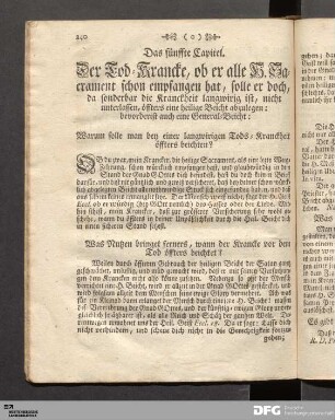 Das fuenffte Capitel. Der Tod-Krancke, ... solle er doch... nicht unterlassen, oeffters eine heilige Beicht abzulegen...