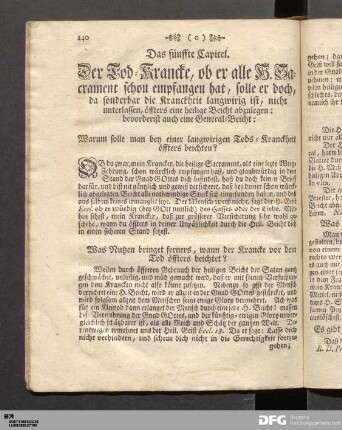 Das fuenffte Capitel. Der Tod-Krancke, ... solle er doch... nicht unterlassen, oeffters eine heilige Beicht abzulegen...