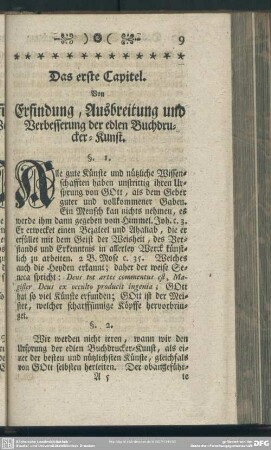 Das erste Capitel. Von Erfindung, Ausbreitung und Verbesserung der edlen Buchdrucker-Kunst