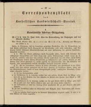 Correspondenzblatt des Kurhessischen Landwirthschafts-Vereins