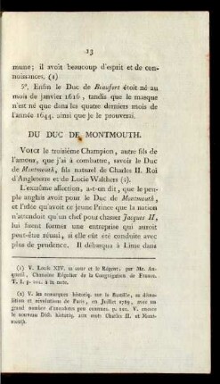Du Duc De Montmouth.