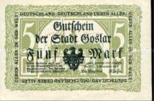 Goslar, Notgeld, 5 Mark