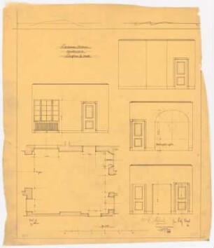 Wohnhaus Kretzer, Berlin-Tiergarten: Vorplatz im 2. Obergeschoss: Grundriss, 4 Wandansichten 1:25