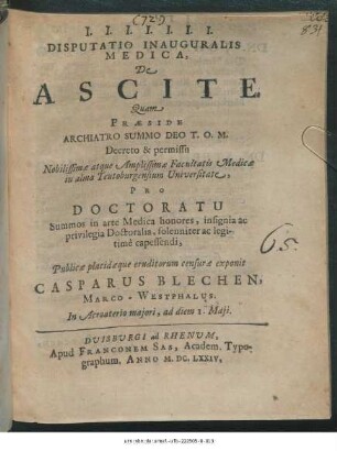Disputatio Inauguralis Medica, De Ascite