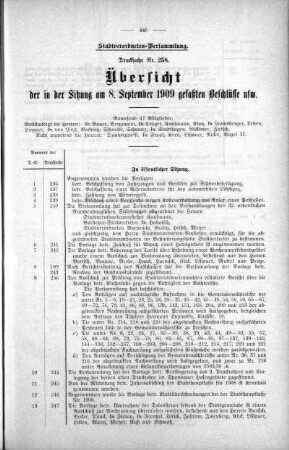 Übersicht der in der Sitzung gefaßten Beschlüsse usw. (42,43,44,45), 08. September 1909