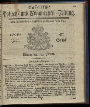 4tes Stueck, Montag den 24ten Januar. 1791