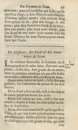 De mesures, des poids & des monnoyes de Siam