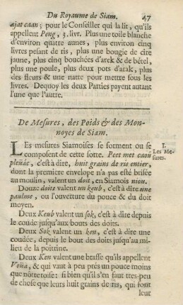 De mesures, des poids & des monnoyes de Siam