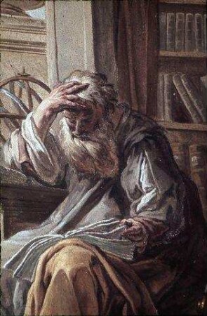 Gelehrter, in ein Buch versunken: "Eruditio et sapientia vitam tribuunt possessori suo" (Prediger 7:13)