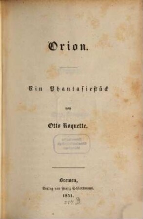 Orion : Ein Phantasiestück
