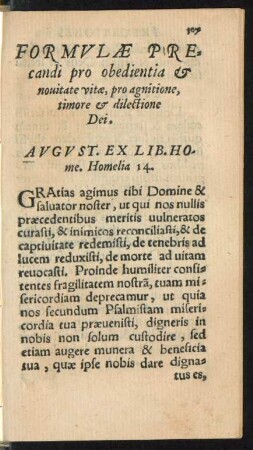 Formulae Precandi pro obedientia et novitate vitae, pro agnitione, timore et dilectione Dei.