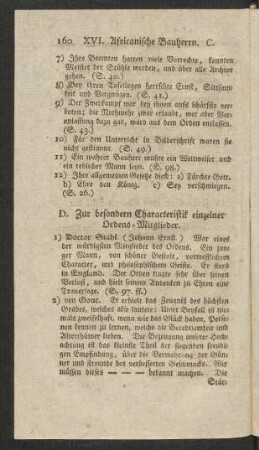 D. Zur besondern Characteristik einzelner Ordens-Mitglieder.