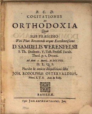 Cogitationes De Orthodoxia